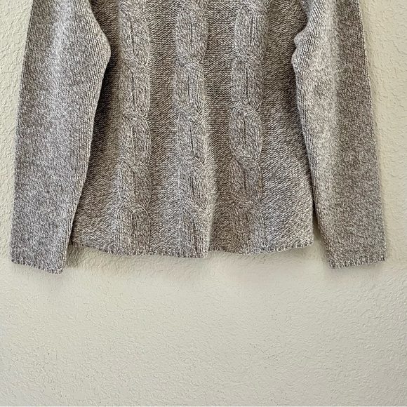 L.L. Bean Sweater Wool Pullover Angora Cable Knit Mock Chunky Classic Tan Medium - Picture 4 of 9